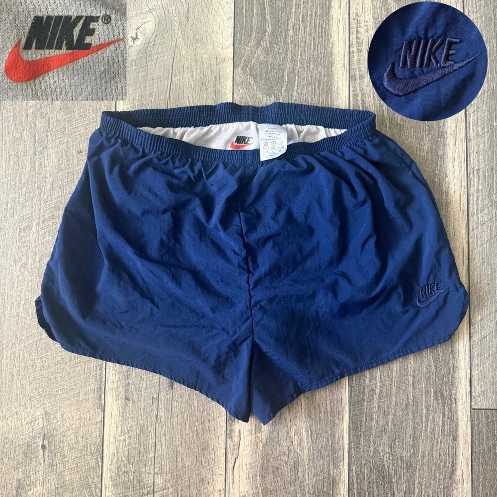 Vintage Nike Navy Blue Running Shorts Women Large Made in USA 90s Retro Swoosh